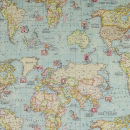 Canvas blauw met wereldkaart